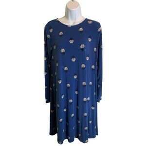 Old Navy Dress Womens Blue Floral Swing A-Line Jersey Stretch Knit Size Medium
